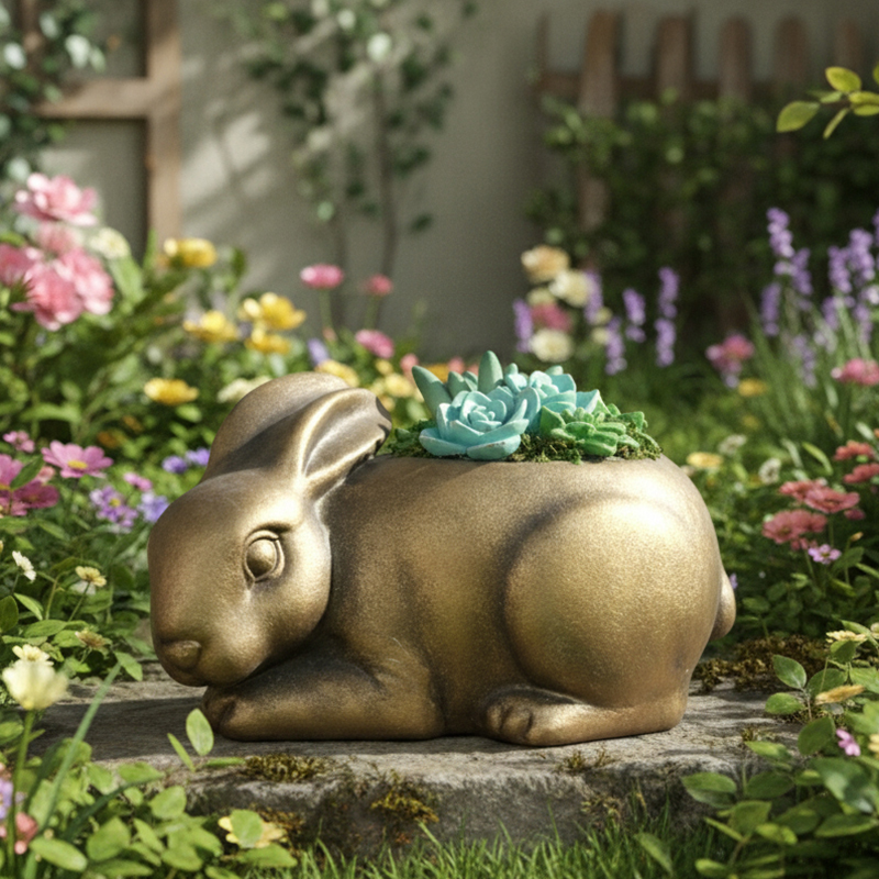 Polyresin Garden Bunny Statue - Outdoor Rabbit Decor